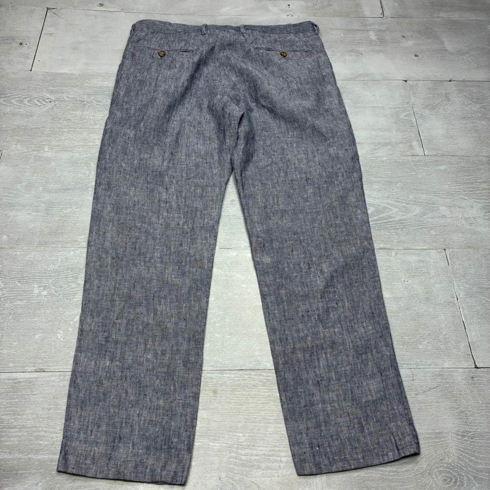 J.Crew Thompson Slim Fit Pants Mens 33x30 Blue 100% Linen Chambray Summer Dress